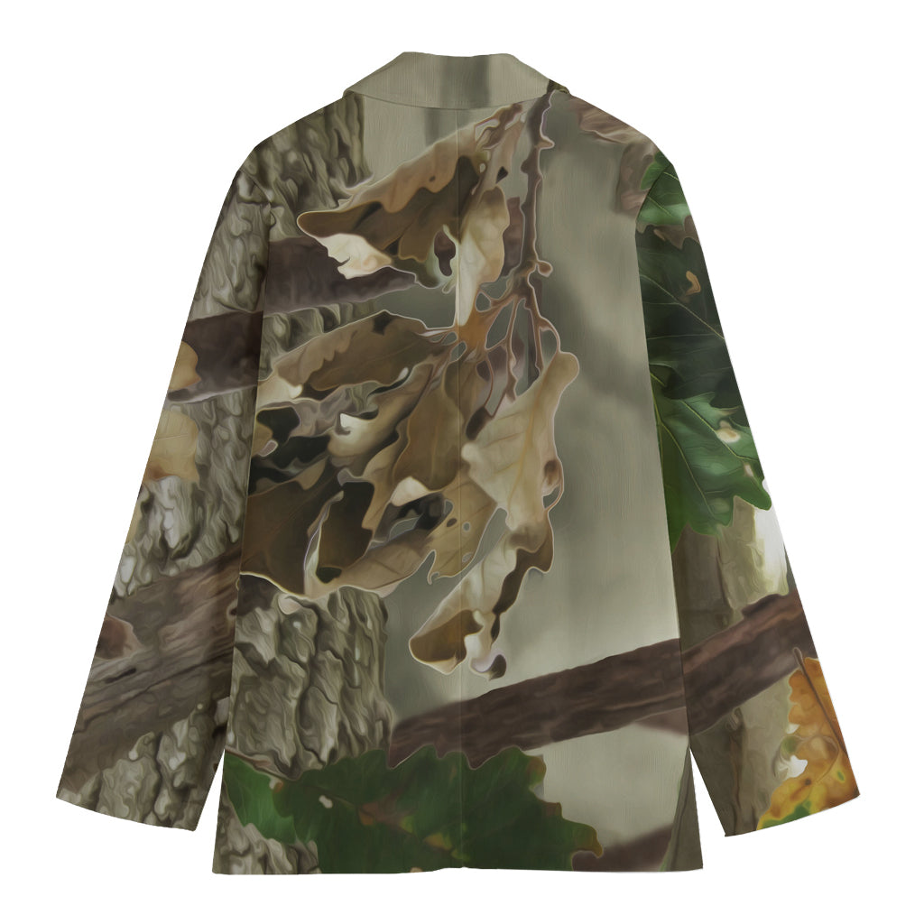 Oak Tree Hunting Camouflage Print Women's Cotton Blazer