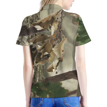 Oak Tree Hunting Camouflage Print Women's Polo Shirt
