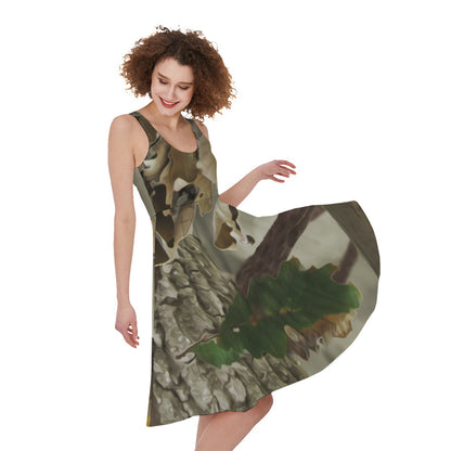 Oak Tree Hunting Camouflage Print Women's Sleeveless Dress