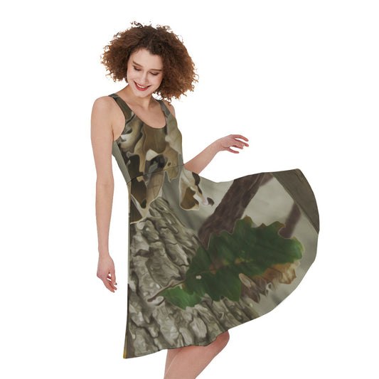Oak Tree Hunting Camouflage Print Women's Sleeveless Dress