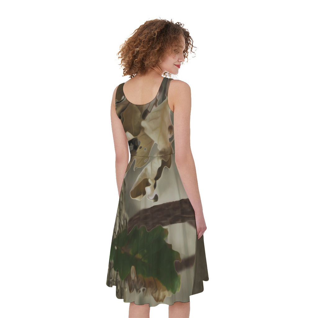 Oak Tree Hunting Camouflage Print Women's Sleeveless Dress