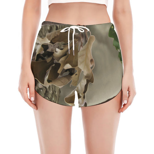 Oak Tree Hunting Camouflage Print Women's Split Running Shorts