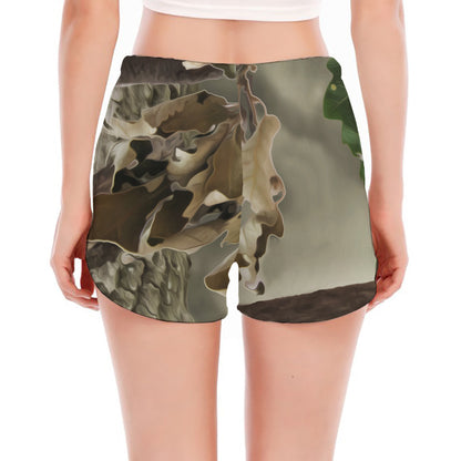 Oak Tree Hunting Camouflage Print Women's Split Running Shorts