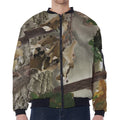 Oak Tree Hunting Camouflage Print Zip Sleeve Bomber Jacket