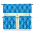 Ocean Blue Argyle Pattern Print 3 Piece Kitchen Curtains