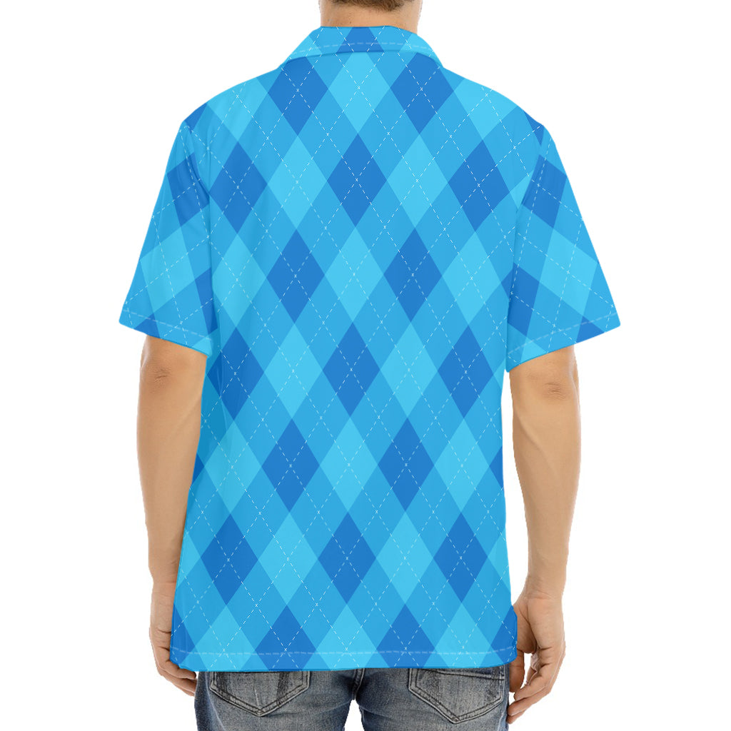 Ocean Blue Argyle Pattern Print Aloha Shirt