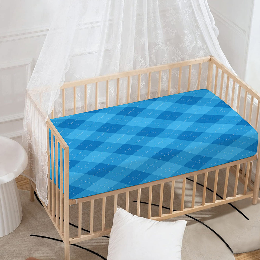 Ocean Blue Argyle Pattern Print Baby Crib Sheet