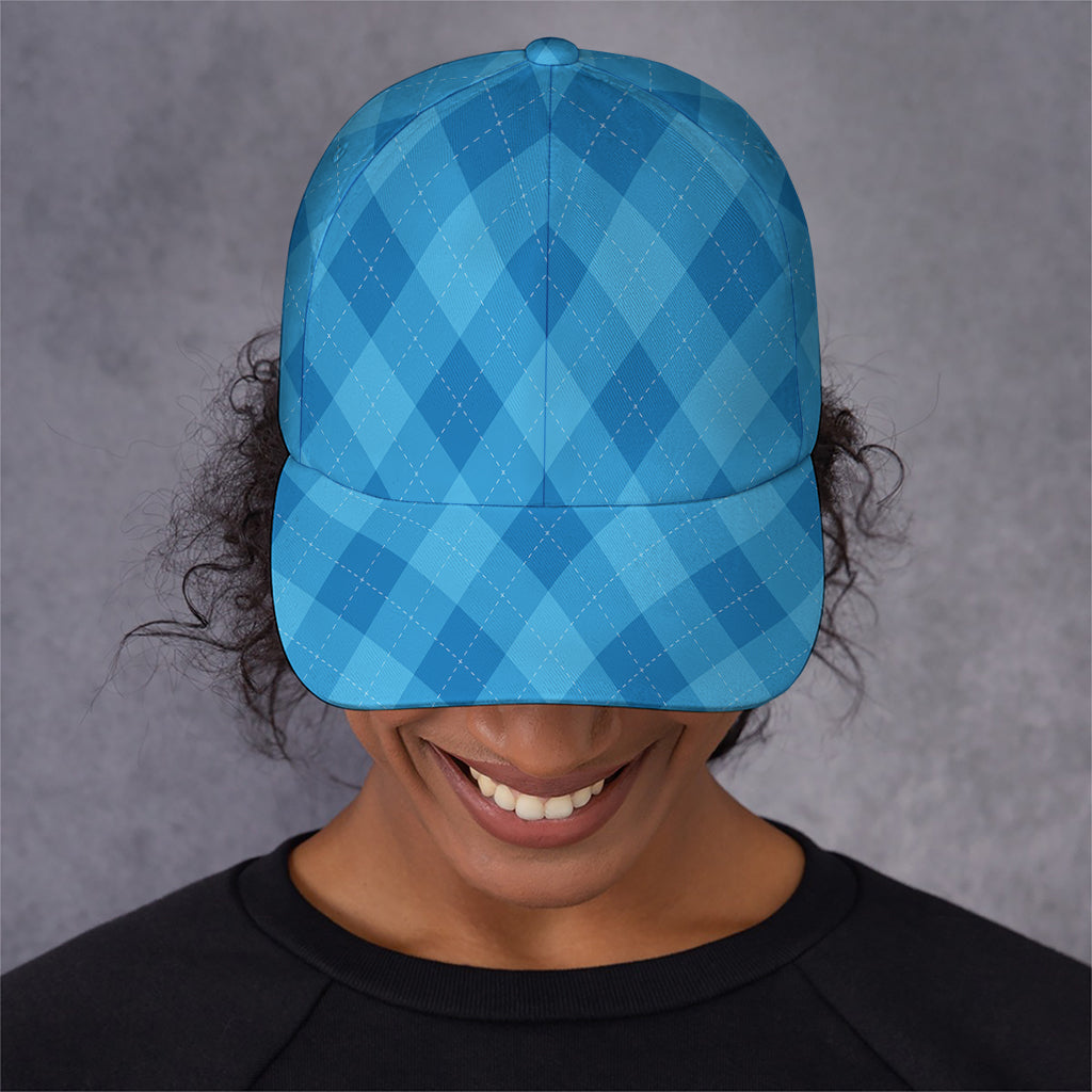 Ocean Blue Argyle Pattern Print Baseball Cap