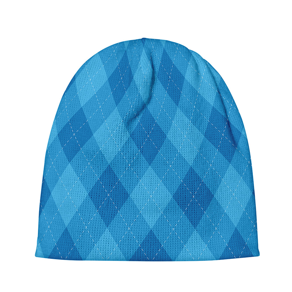 Ocean Blue Argyle Pattern Print Beanie