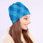 Ocean Blue Argyle Pattern Print Beanie