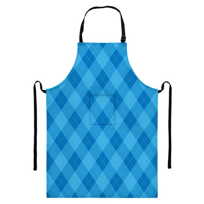 Ocean Blue Argyle Pattern Print Bib Apron With Pocket