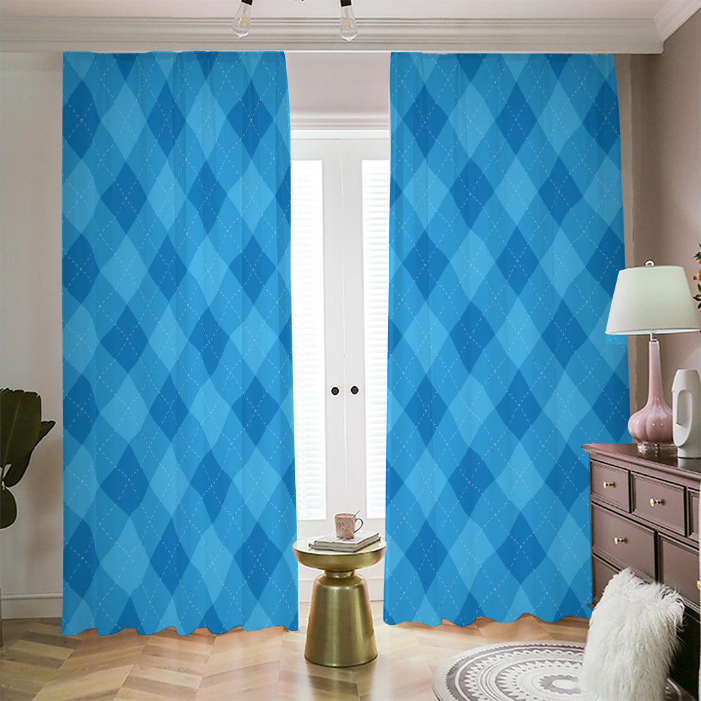 Ocean Blue Argyle Pattern Print Blackout Pencil Pleat Curtains