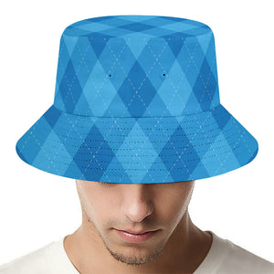 Ocean Blue Argyle Pattern Print Bucket Hat