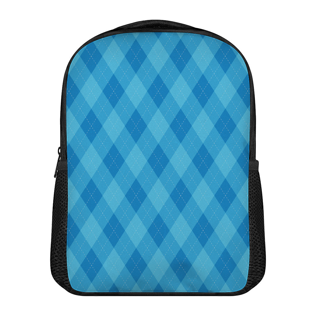 Ocean Blue Argyle Pattern Print Casual Backpack