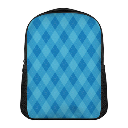 Ocean Blue Argyle Pattern Print Casual Backpack
