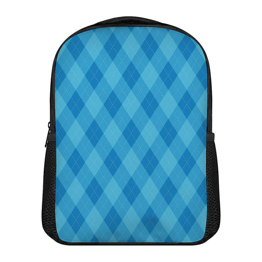 Ocean Blue Argyle Pattern Print Casual Backpack