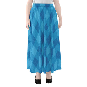 Ocean Blue Argyle Pattern Print Chiffon Maxi Skirt