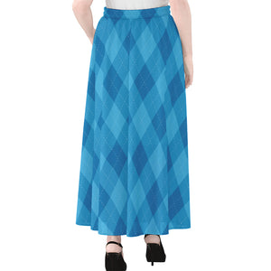 Ocean Blue Argyle Pattern Print Chiffon Maxi Skirt