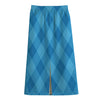 Ocean Blue Argyle Pattern Print Cotton Front Slit Maxi Skirt