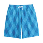 Ocean Blue Argyle Pattern Print Cotton Shorts