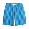 Ocean Blue Argyle Pattern Print Cotton Shorts