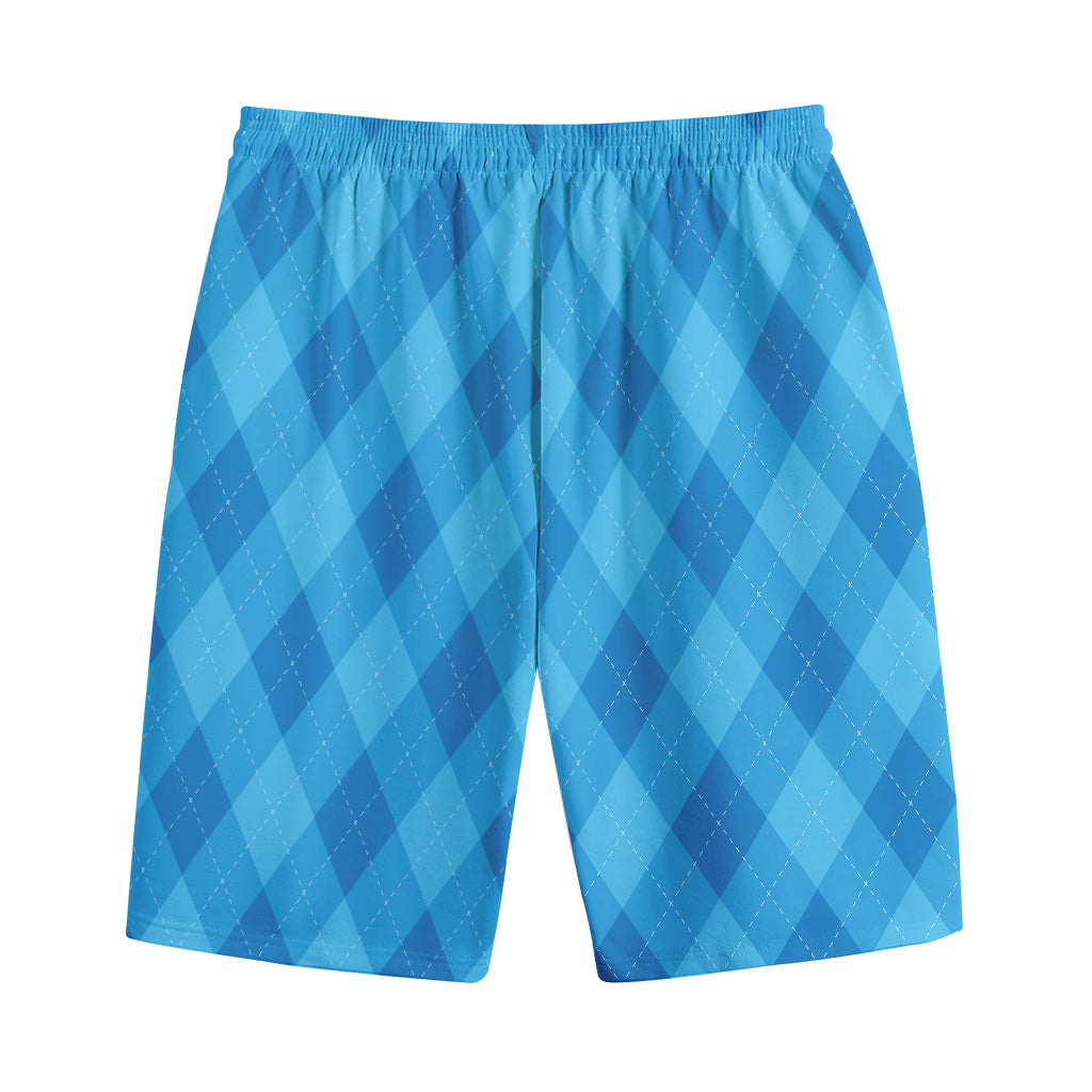 Ocean Blue Argyle Pattern Print Cotton Shorts