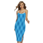 Ocean Blue Argyle Pattern Print Cross Back Cami Dress