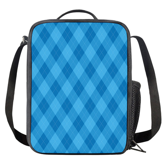 Ocean Blue Argyle Pattern Print Crossbody Lunch Bag