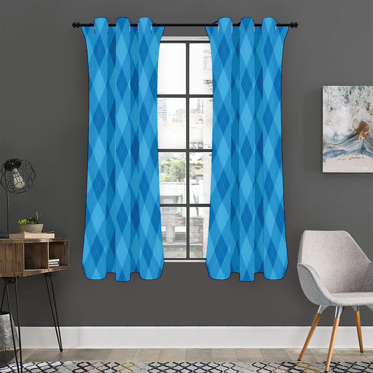 Ocean Blue Argyle Pattern Print Curtain