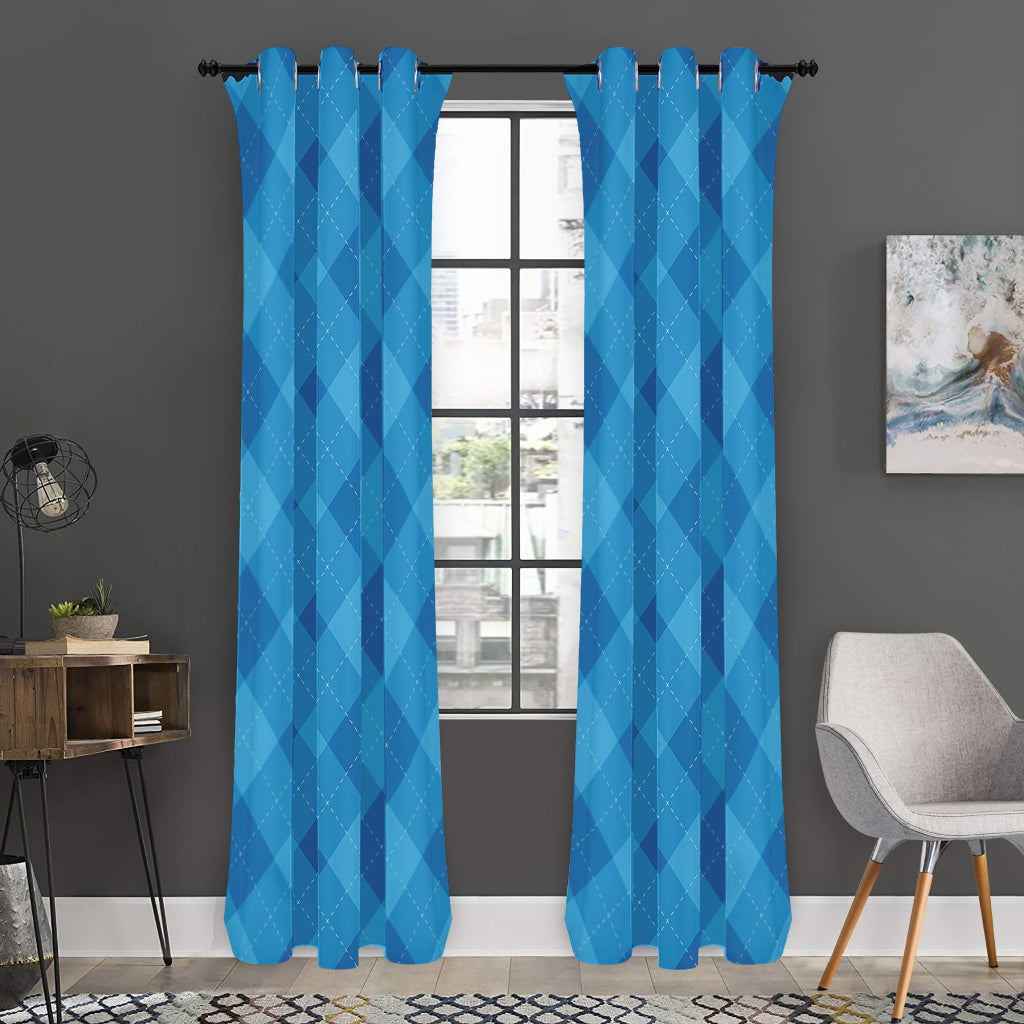 Ocean Blue Argyle Pattern Print Curtain
