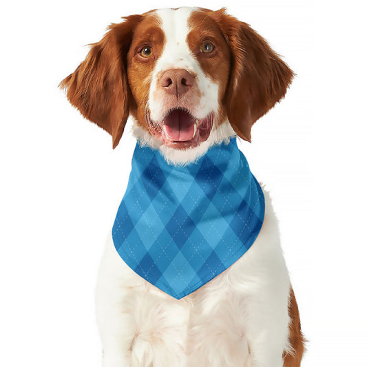 Ocean Blue Argyle Pattern Print Dog Bandana