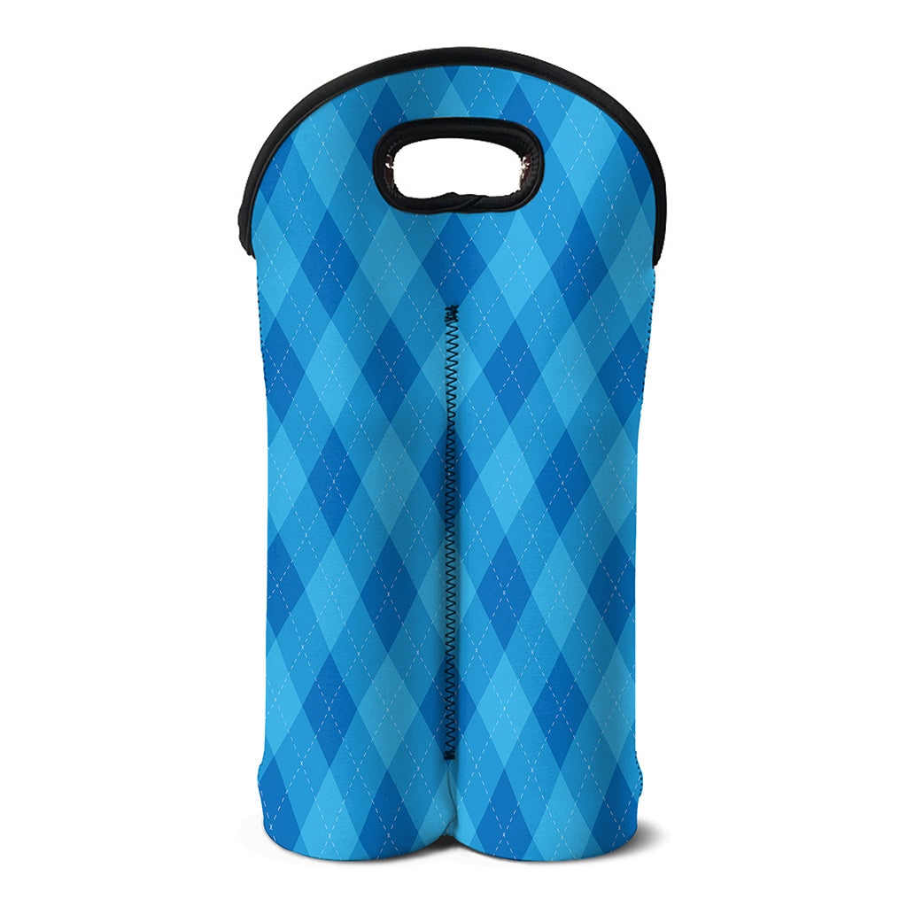 Ocean Blue Argyle Pattern Print Double Neoprene Wine Tote