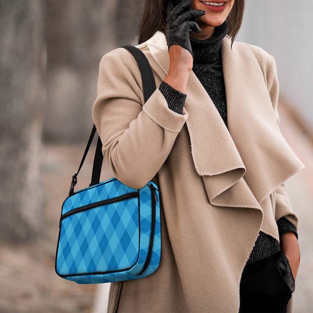 Ocean Blue Argyle Pattern Print Double Strap Bible Bag