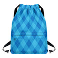 Ocean Blue Argyle Pattern Print Drawstring Backpack