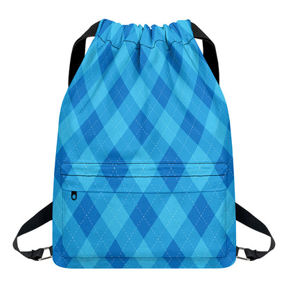 Ocean Blue Argyle Pattern Print Drawstring Backpack