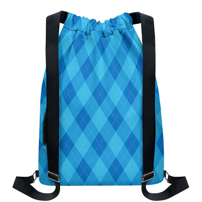 Ocean Blue Argyle Pattern Print Drawstring Backpack