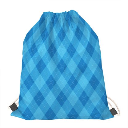 Ocean Blue Argyle Pattern Print Drawstring Bag