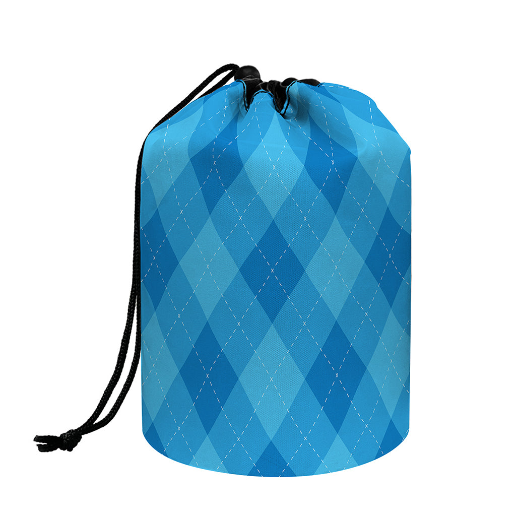 Ocean Blue Argyle Pattern Print Drawstring Makeup Bag