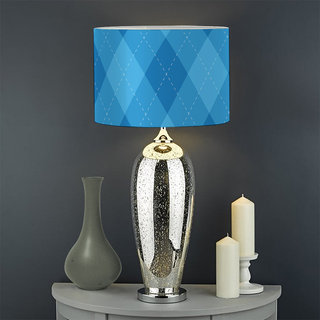 Ocean Blue Argyle Pattern Print Drum Lamp Shade