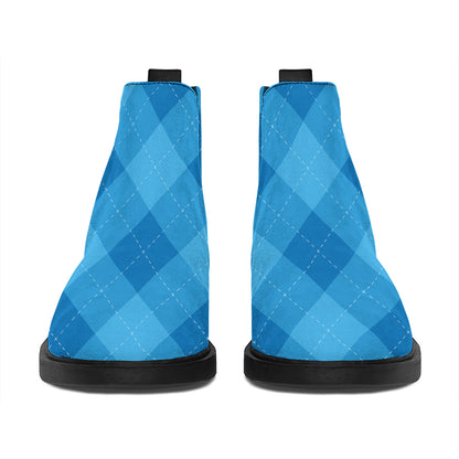 Ocean Blue Argyle Pattern Print Flat Ankle Boots
