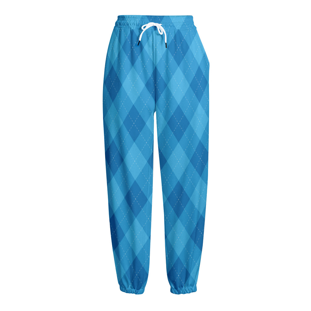 Ocean Blue Argyle Pattern Print Fleece Lined Knit Pants