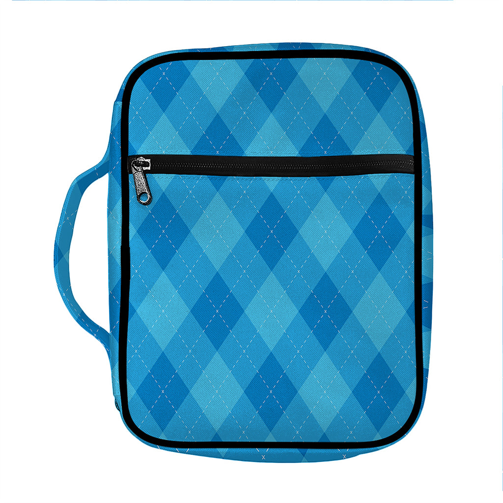 Ocean Blue Argyle Pattern Print Front Pocket Bible Bag