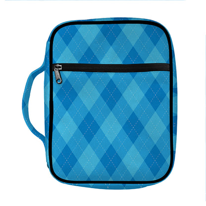 Ocean Blue Argyle Pattern Print Front Pocket Bible Bag
