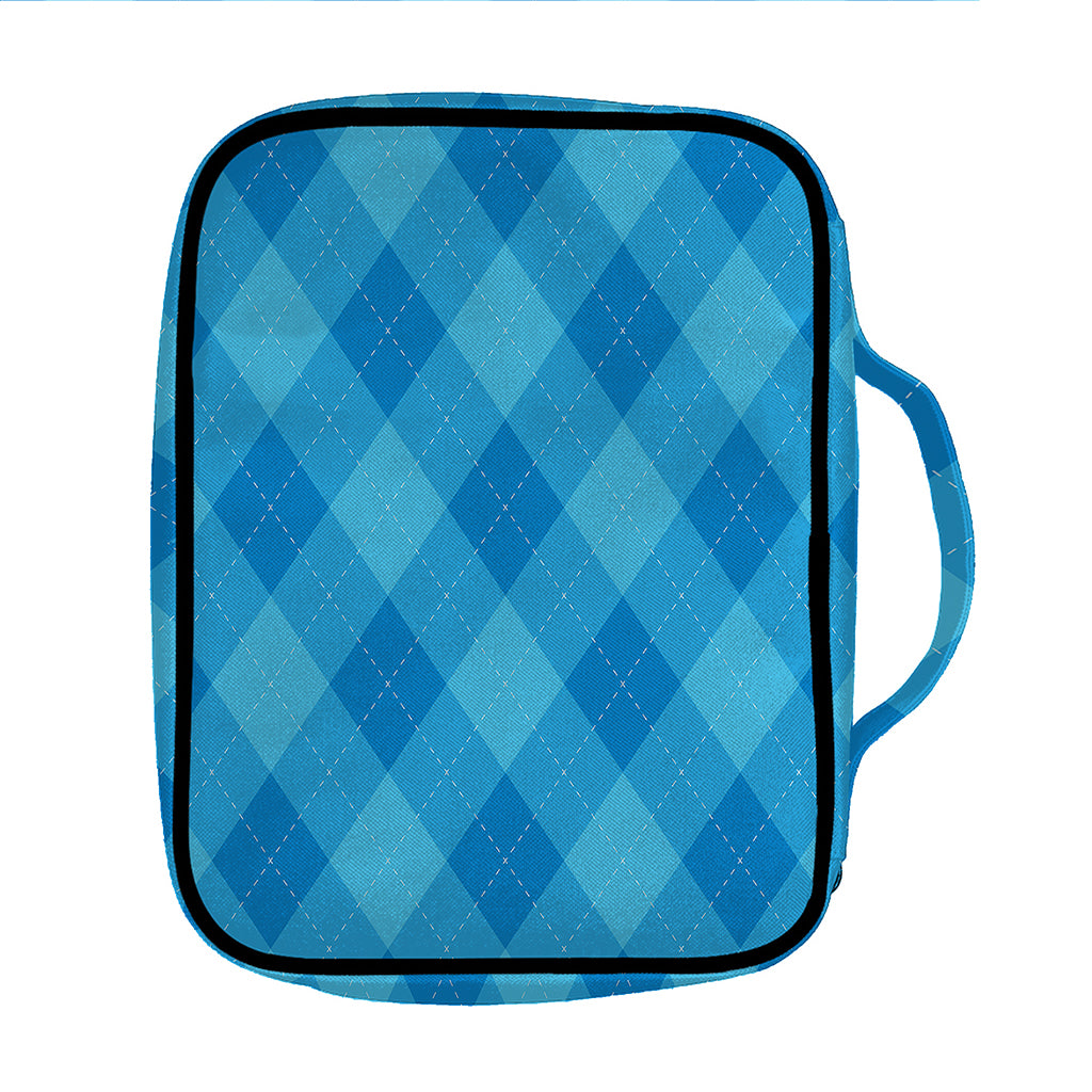 Ocean Blue Argyle Pattern Print Front Pocket Bible Bag