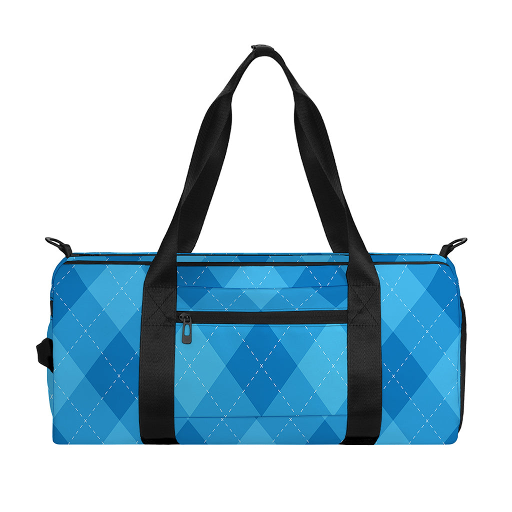 Ocean Blue Argyle Pattern Print Gym Bag