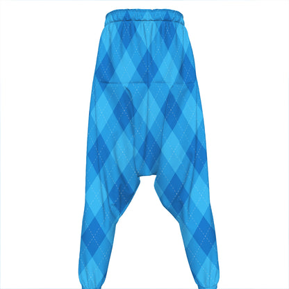 Ocean Blue Argyle Pattern Print Hammer Pants