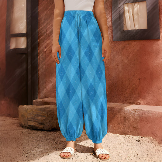 Ocean Blue Argyle Pattern Print Harem Pants