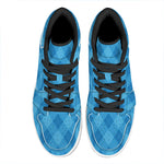 Ocean Blue Argyle Pattern Print High Top Leather Sneakers