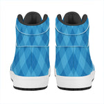 Ocean Blue Argyle Pattern Print High Top Leather Sneakers