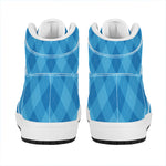 Ocean Blue Argyle Pattern Print High Top Leather Sneakers